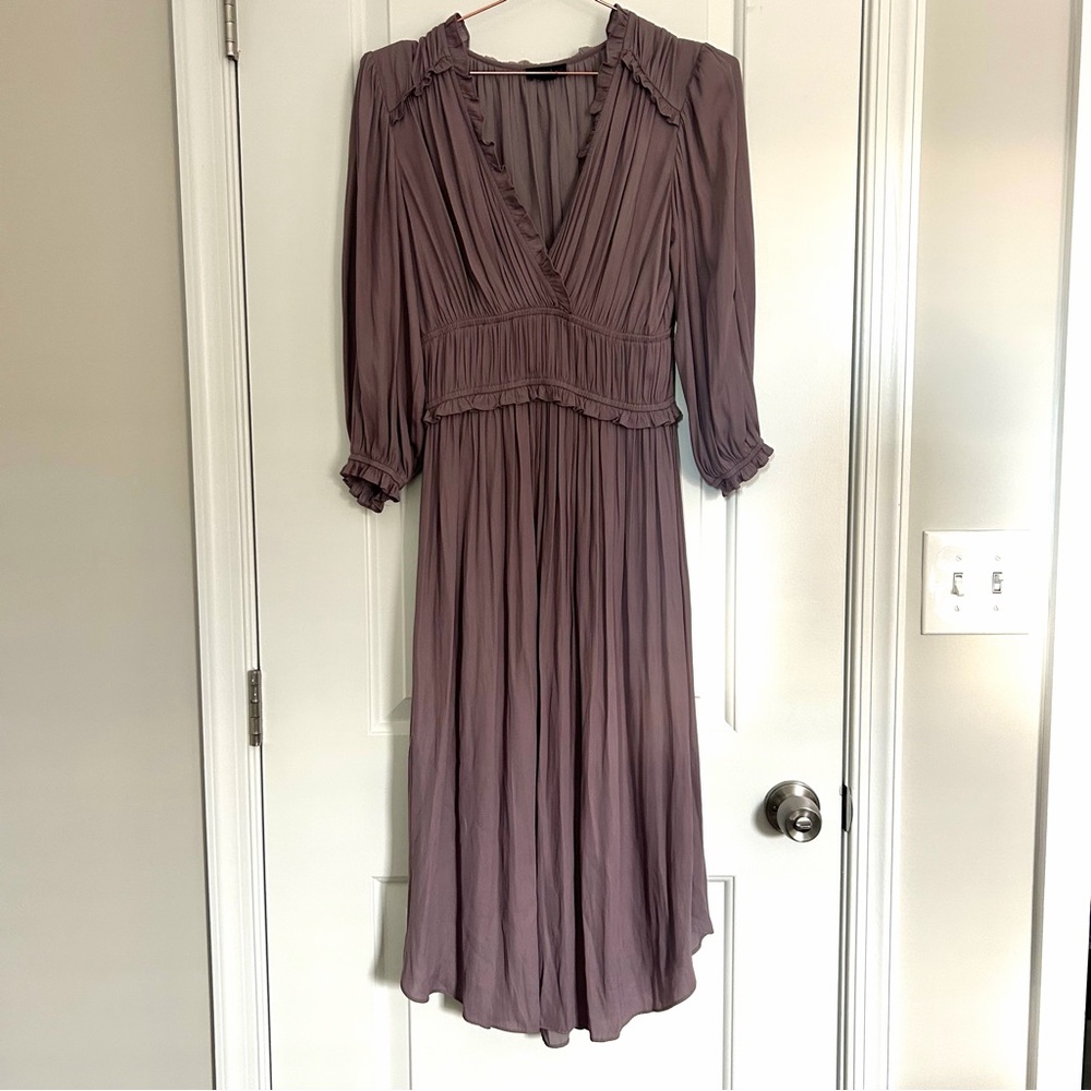 Anthropologie Mauve Long Sleeve Pleated Midi Dress